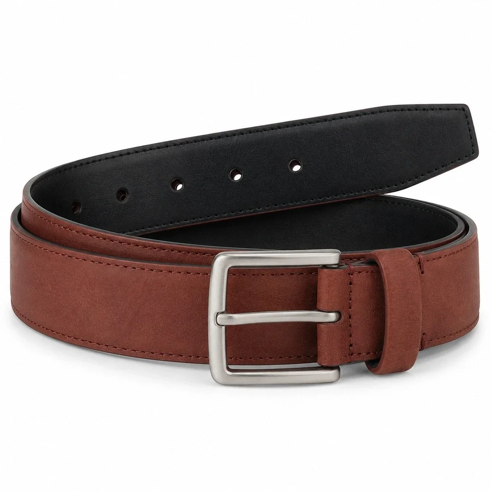Alfani Mens Reversible Belt Black Cognac Brown Silver Buckle XL 42-44